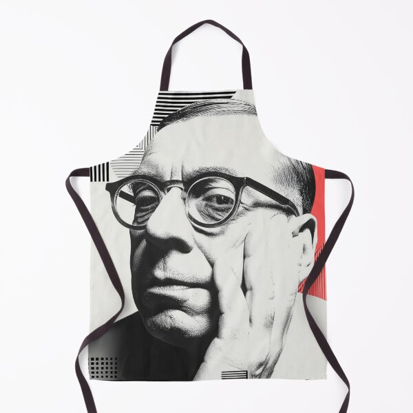Item preview, Jean-Paul Sartre Retro Thinker Portrait with Geometric Red and Black Line Art designed and sold by Retrocranio.