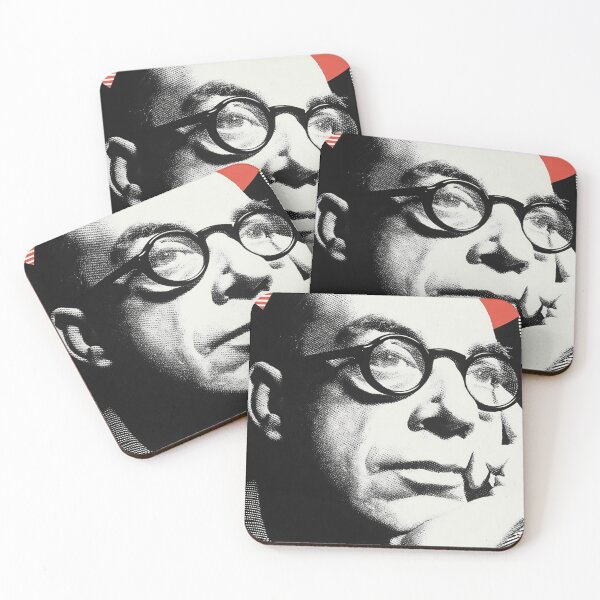 Item preview, Jean-Paul Sartre Thoughtful Retro Portrait with Glasses and Red Striped Pop Art designed and sold by Retrocranio.