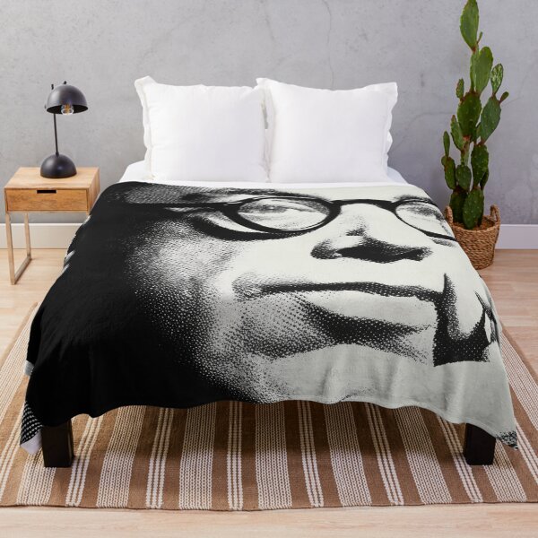 Item preview, Jean-Paul Sartre Thoughtful Retro Portrait with Glasses and Red Striped Pop Art designed and sold by Retrocranio.