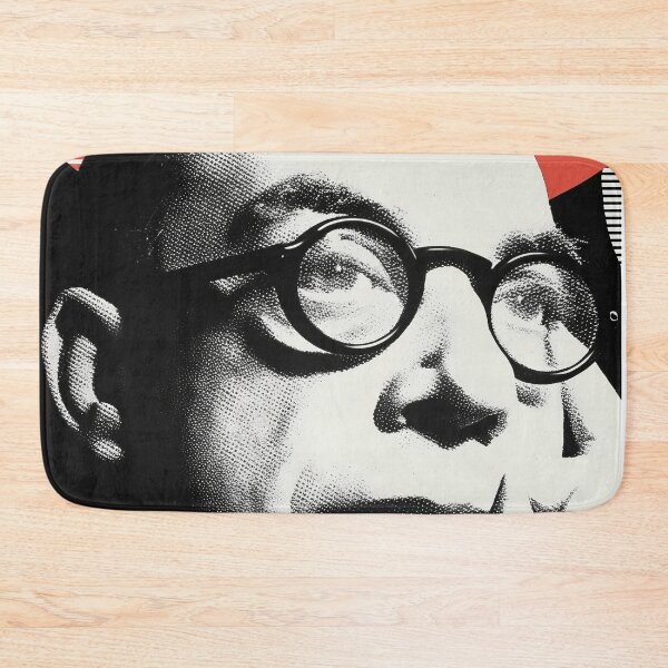 Item preview, Jean-Paul Sartre Thoughtful Retro Portrait with Glasses and Red Striped Pop Art designed and sold by Retrocranio.
