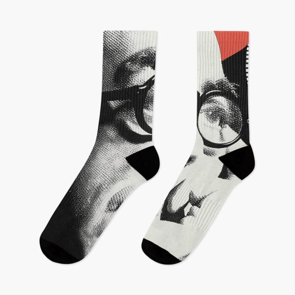 Item preview, Jean-Paul Sartre Thoughtful Retro Portrait with Glasses and Red Striped Pop Art designed and sold by Retrocranio.