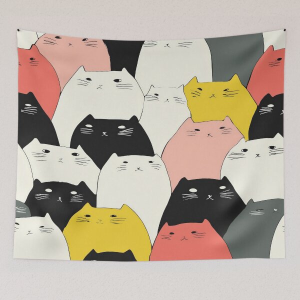 Item preview, Cute Minimalist Cat Pattern – Colorful Cartoon Kittens Design designed and sold by Retrocranio.