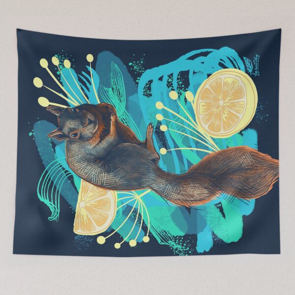 Item preview, Squirrel with Lemons, Maximalist Illustration designed and sold by Free-Spirit-Meg.