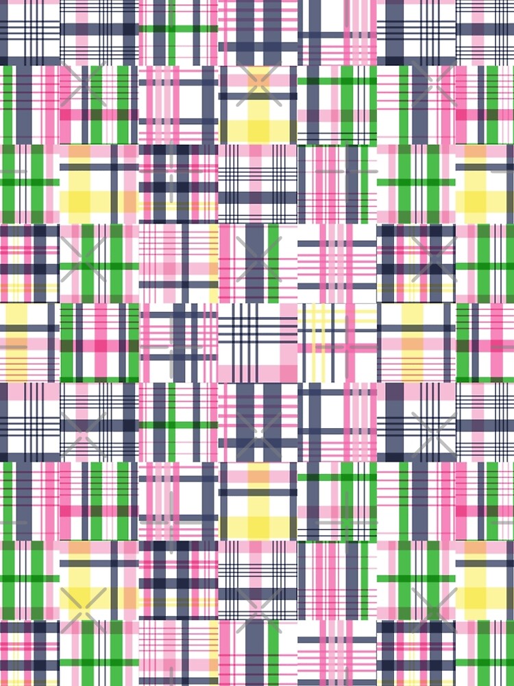 Thumbnail 4 of 4, A-Line Dress, Preppy Pink Patchwork Madras designed and sold by emrdesigns.