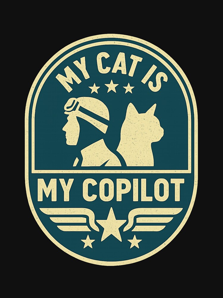 Thumbnail 7 of 7, Classic T-Shirt, My Cat Is My Copilot – Vintage Flight Patch Design designed and sold by kevinanye.