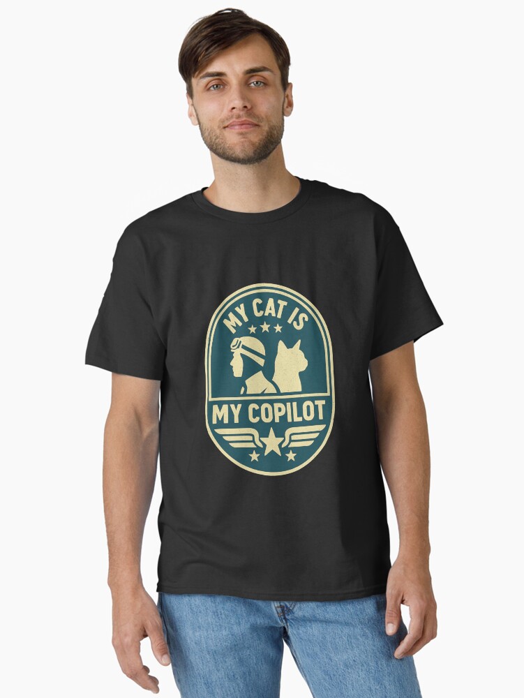 Thumbnail 1 of 7, Classic T-Shirt, My Cat Is My Copilot – Vintage Flight Patch Design designed and sold by kevinanye.