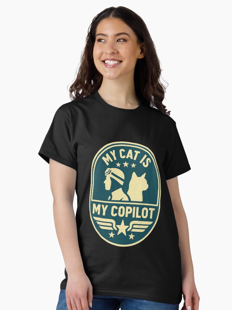 Thumbnail 2 of 7, Classic T-Shirt, My Cat Is My Copilot – Vintage Flight Patch Design designed and sold by kevinanye.