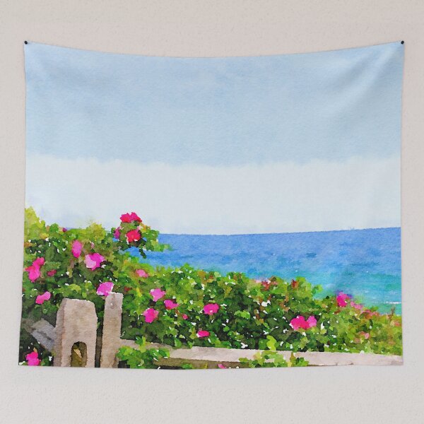 Item preview, Beach rose along ocean watercolor designed and sold by feenandneen.