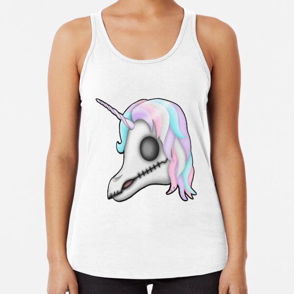 My Little Dead Unicorn | Rainbow Unicorn Skull | White Racerback Tank Top