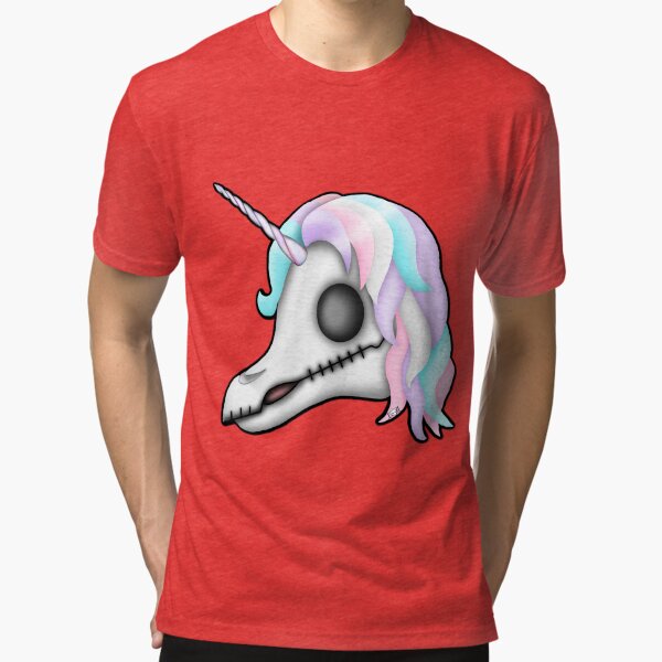 My Little Dead Unicorn | Rainbow Unicorn Skull | White Tri-blend T-Shirt