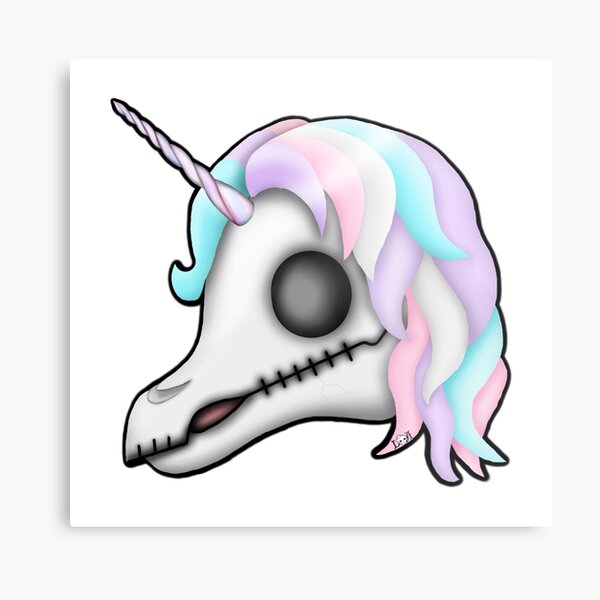 My Little Dead Unicorn | Rainbow Unicorn Skull | White Metal Print