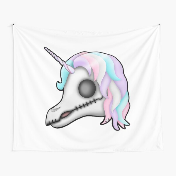 My Little Dead Unicorn | Rainbow Unicorn Skull | White Tapestry