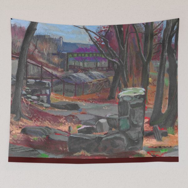 Item preview, Natural Hudson Riverside landscape in Fall with railroad tracks in background designed and sold by Charles Harker.
