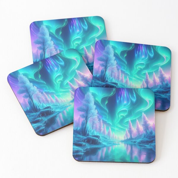 Item preview, Neon Aurora Borealis in Whimsical Enchanted Forest, Northen Lights, Winter Forest, Beautiful Landscapes designed and sold by matchakpop.
