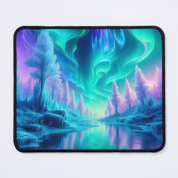 Item preview, Neon Aurora Borealis in Whimsical Enchanted Forest, Northen Lights, Winter Forest, Beautiful Landscapes designed and sold by matchakpop.