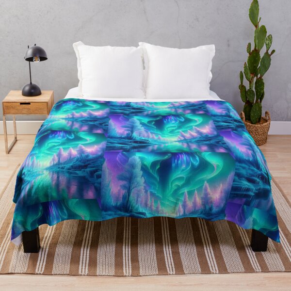 Item preview, Neon Aurora Borealis in Whimsical Enchanted Forest, Northen Lights, Winter Forest, Beautiful Landscapes designed and sold by matchakpop.