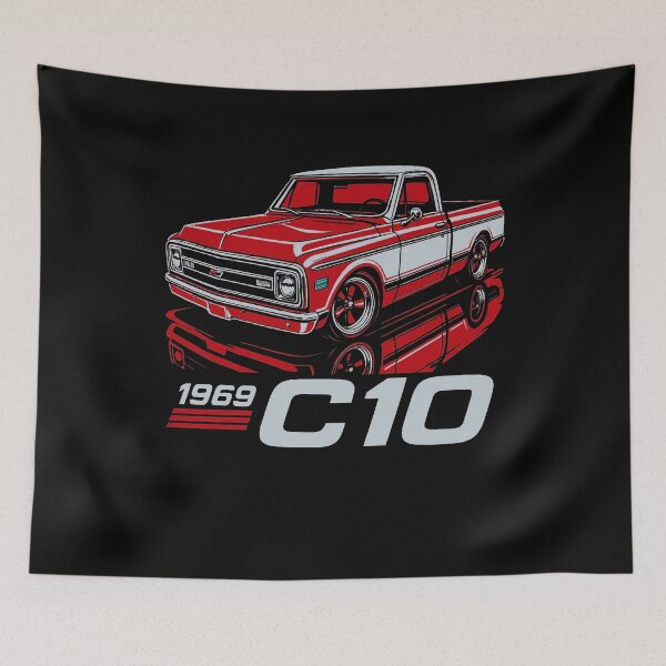 Item preview, 1969 Chevy C10 in Red and White with Mirror Reflection designed and sold by TheArtOfCar.