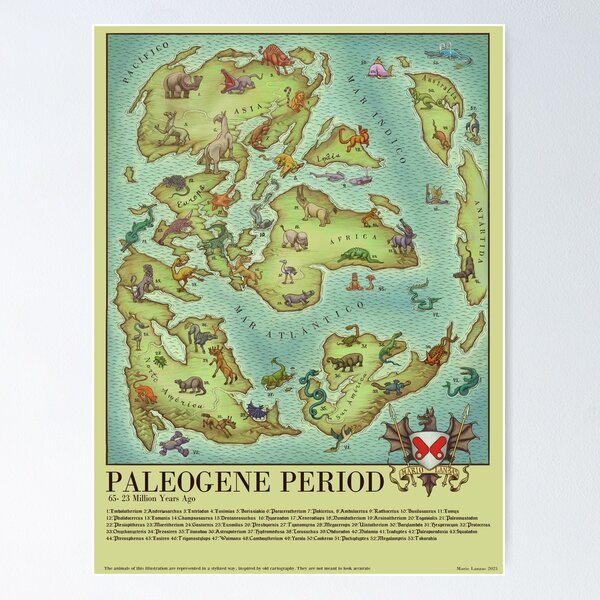 Item preview, PALEOGENE PERIOD. Medieval Bestiary World Map designed and sold by Mario Lanzas.