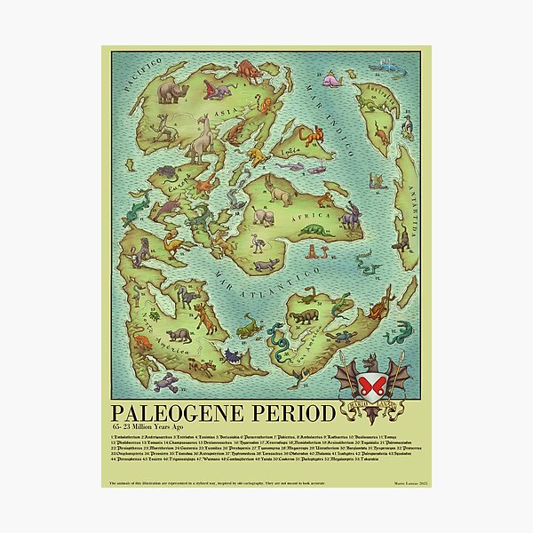 Item preview, PALEOGENE PERIOD. Medieval Bestiary World Map designed and sold by Mario Lanzas.