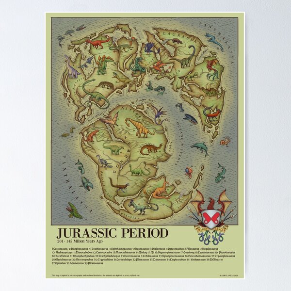 Item preview, JURASSIC PERIOD MAP (vintage style) medieval bestiary designed and sold by Mario Lanzas.