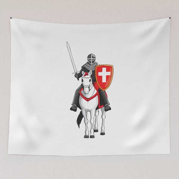 Item preview, Knight on Horseback with Sword and Shield, Horseman with sword, Medieval armored swordsman on horseback, medieval knights wearing armor, helmet, sword in hand riding horse in protective suit designed and sold by Danler.