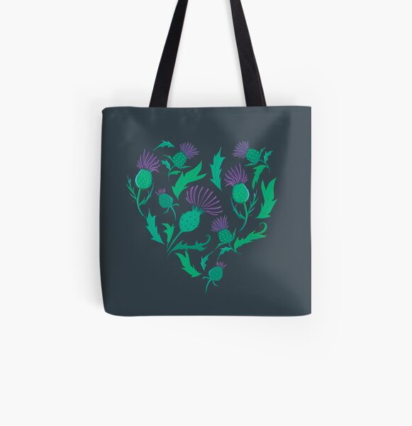 Scottish Thistle Heart All Over Print Tote Bag