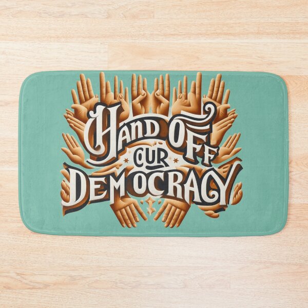 Item preview, Political banner expressing the opposition of Americans to the rule of D.Trump and his administration, with the slogan: Hands off our democracy designed and sold by JaroDesign2023.