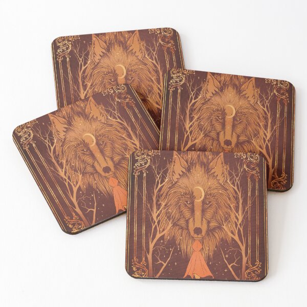 Item preview, Red Riding Hood & The Moon Wolf – Dark Fairytale Forest Design designed and sold by ArtStyleAlice.