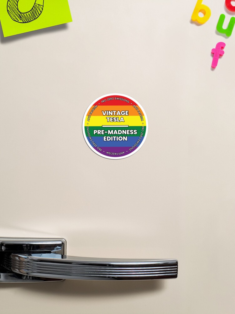 Thumbnail 1 of 3, Magnet, Tesla owners express your dislike for Elon Musk with this sticker or magnet for your car. Pride version designed and sold by CasbenShop.
