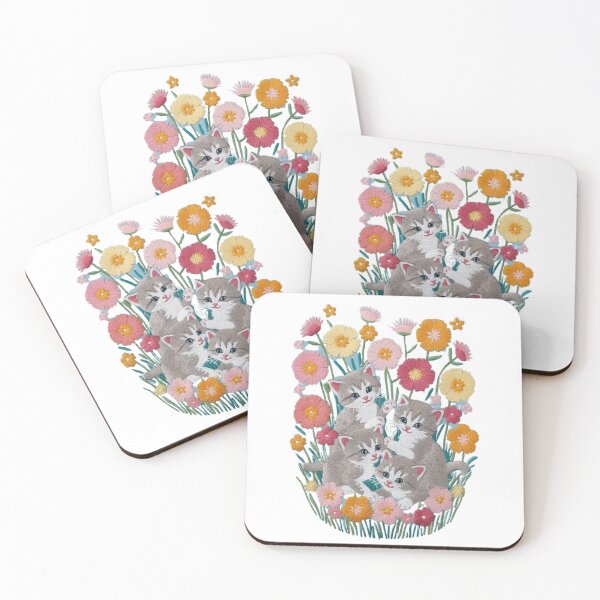 Item preview, Cute Embroidered Kittens and Colorful Flowers designed and sold by ArtDesignTp.