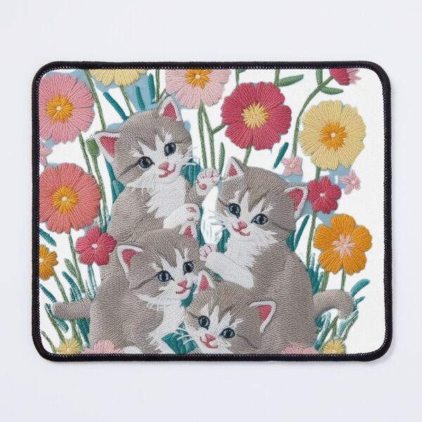 Item preview, Cute Embroidered Kittens and Colorful Flowers designed and sold by ArtDesignTp.