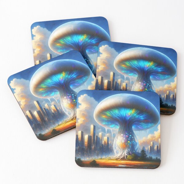 Item preview, Giant Translucent Fungi in a Skyscraper Cityscape designed and sold by EmeraldeaArt.