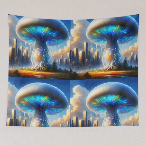 Item preview, Giant Translucent Fungi in a Skyscraper Cityscape designed and sold by EmeraldeaArt.