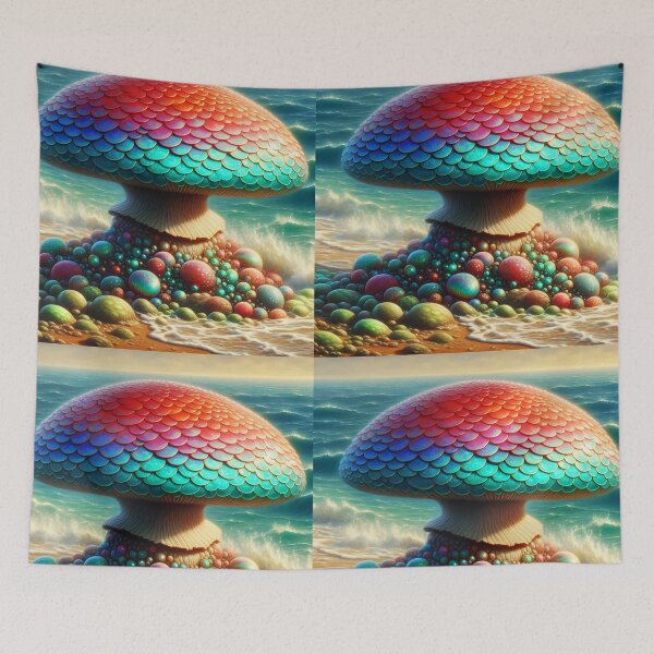 Item preview, Mermaid Scaled Funghi Fantasy Beach Art designed and sold by EmeraldeaArt.
