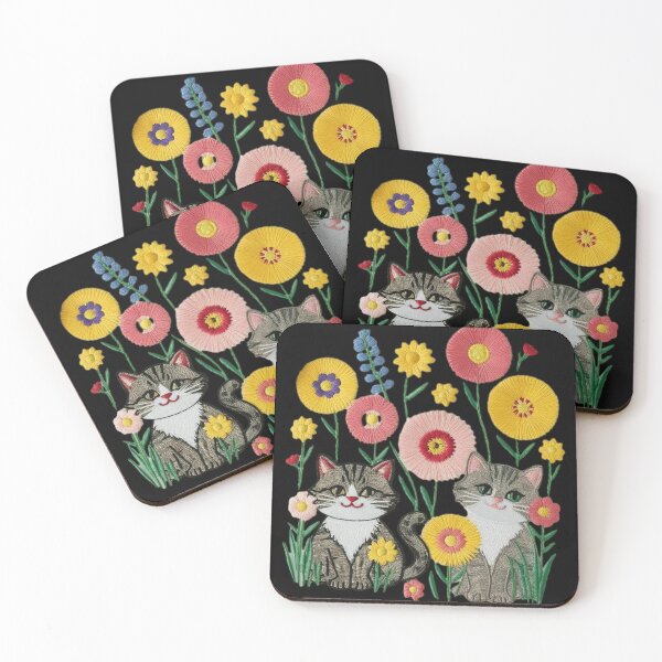 Item preview, Playful Cats in a Colorful Floral Garden Embroidery Design designed and sold by ArtDesignTp.