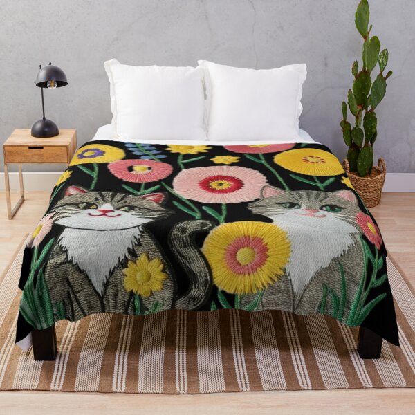 Item preview, Playful Cats in a Colorful Floral Garden Embroidery Design designed and sold by ArtDesignTp.