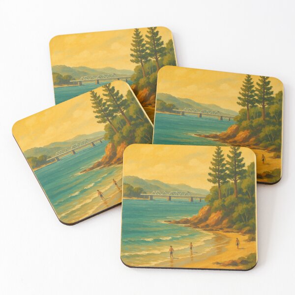 Item preview, Batemans Bay Beach with Pines and Coastal Bridge designed and sold by Places On Earth.