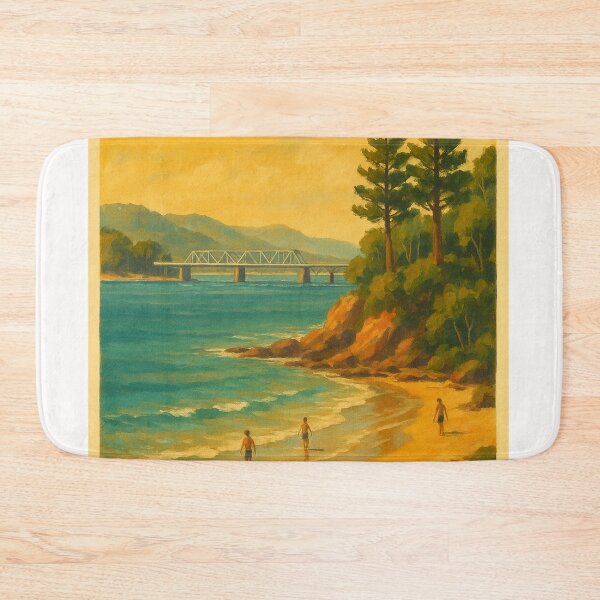 Item preview, Batemans Bay Beach with Pines and Coastal Bridge designed and sold by Places On Earth.