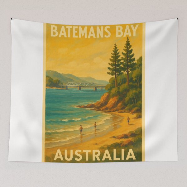 Item preview, Batemans Bay Beach with Pines and Coastal Bridge designed and sold by Places On Earth.