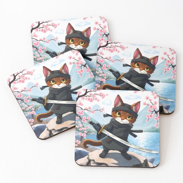 Item preview, Samurai Cat under the Sakuras – Cherry Blossom Warrior Feline Art designed and sold by EmeraldeaArt.