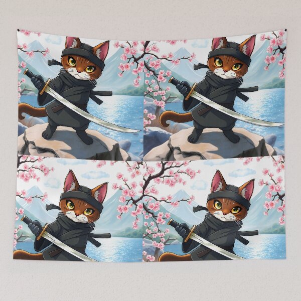 Item preview, Samurai Cat under the Sakuras – Cherry Blossom Warrior Feline Art designed and sold by EmeraldeaArt.