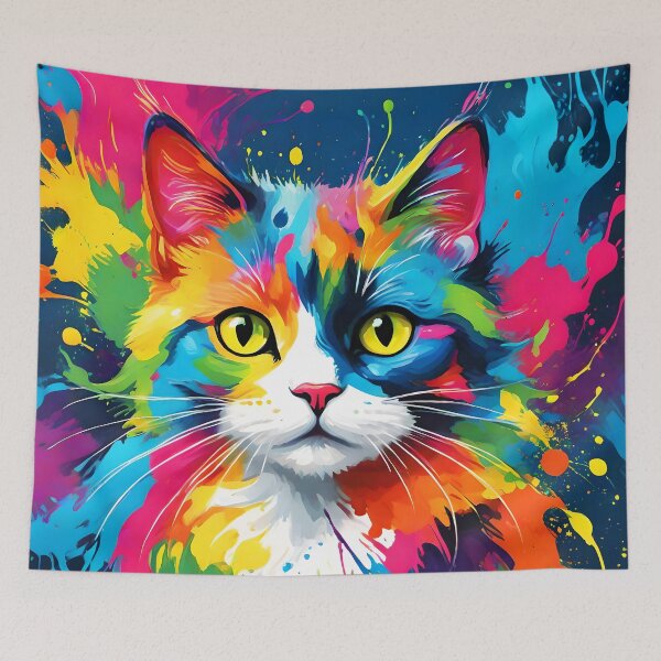 Item preview, Colorful splashy painterly cat portraiture designed and sold by EmeraldeaArt.