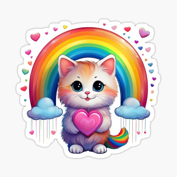 Artikel-Vorschau von Eine süße Katze mit einem Herzen voller Liebe unter einem Regenbogen | Katzenillustration für Kinder, designt und verkauft von FunscapeHQ.