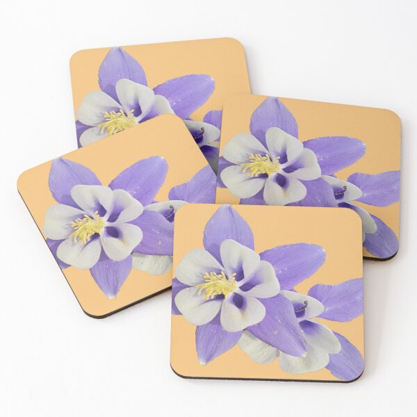 Item preview, blue columbine flower on a soft orange background designed and sold by Lizzilzil.