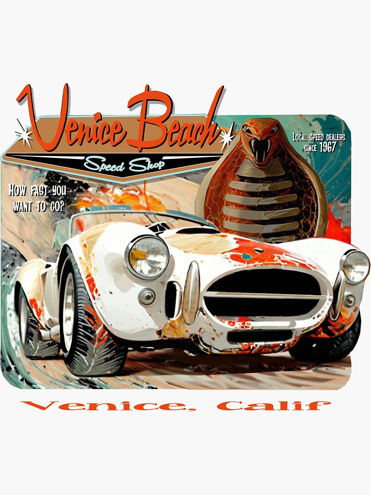 Thumbnail 3 of 3, Sticker, Venice Beach Speed Shop – Mystic Cobra Expressionist Muscle Car Art designed and sold by Kaucher-Kustoms.