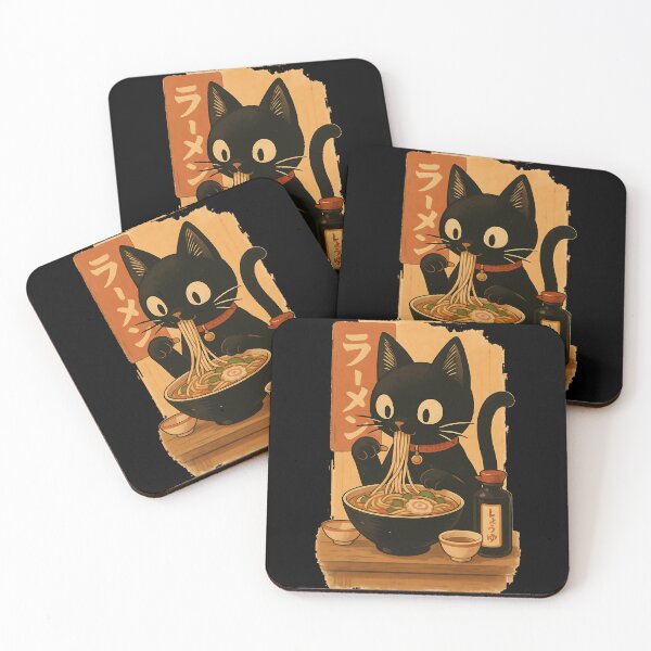 Item preview, Black-Cat Eating Ramen Japanese Kawaii Adorable Cat Artwork designed and sold by cawtoon.