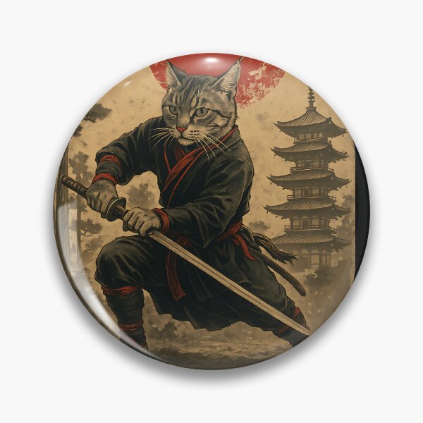 Item preview, Camisetas gráficas vintage de gato samurái ninja con arte de anime japonés designed and sold by cawtoon.