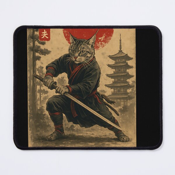Artikelvorschau, Vintage Ninja Samurai Katze Grafik Tees Kunst Japanischen Anime entworfen und verkauft von cawtoon.