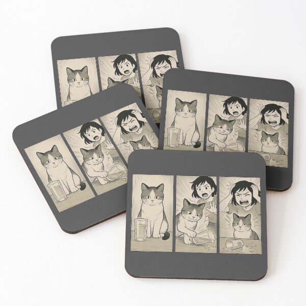 Item preview, Spilled Glass Cat Meme | Japanese Manga Style 3-Panel Comic designed and sold by iamwonderkitty.