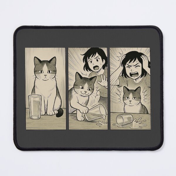 Item preview, Spilled Glass Cat Meme | Japanese Manga Style 3-Panel Comic designed and sold by iamwonderkitty.